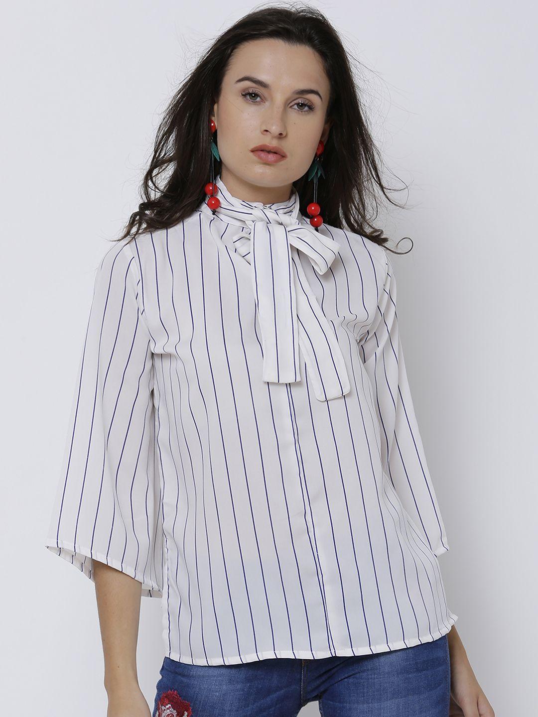 tokyo talkies women white & blue striped top