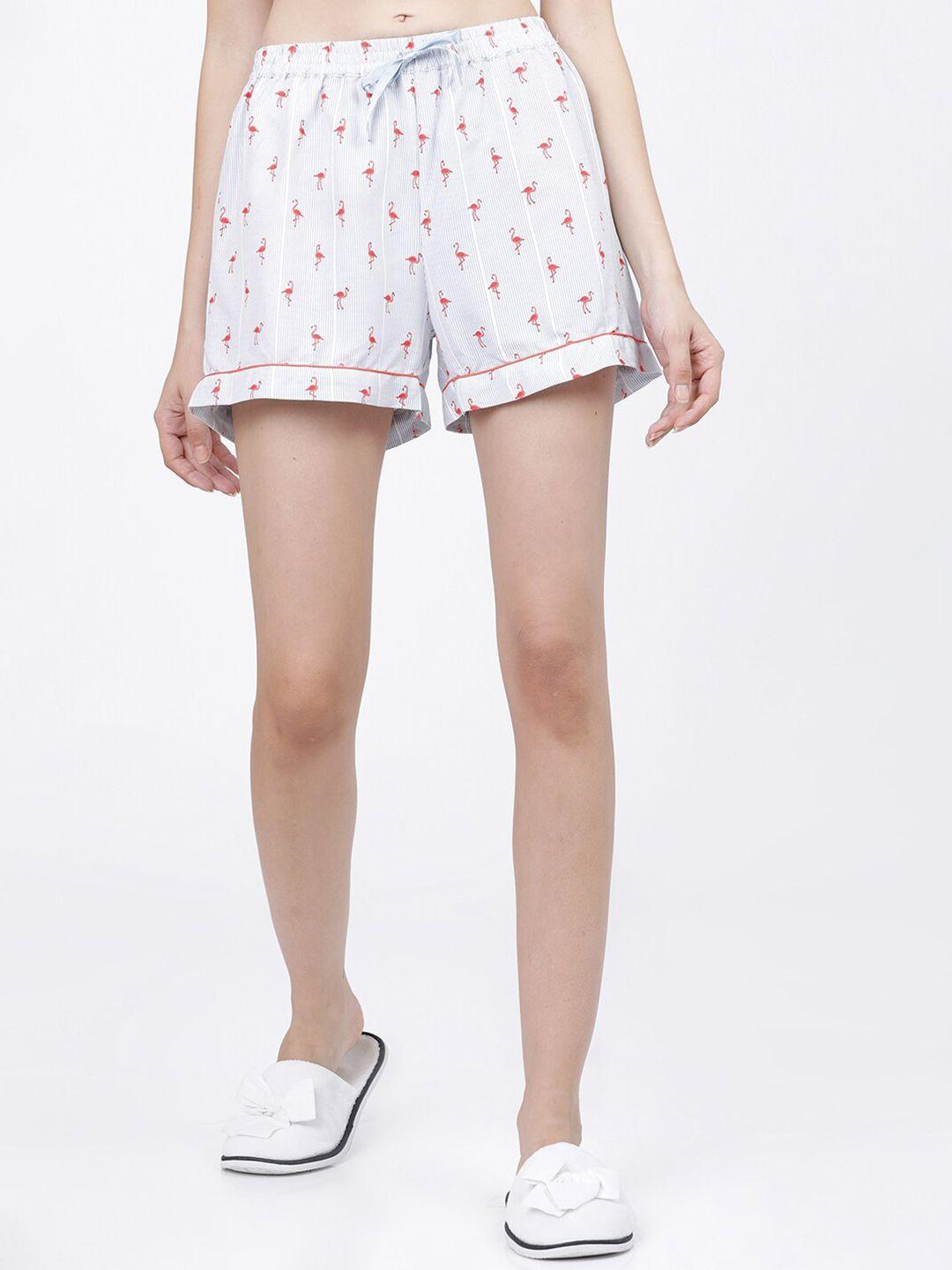 tokyo talkies women white flamingo printed lounge shorts