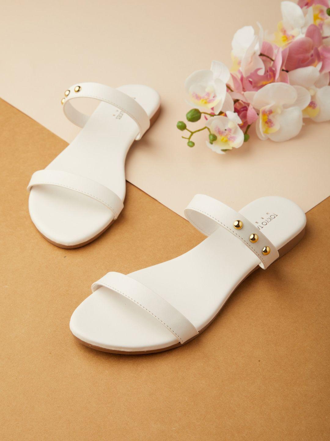 tokyo talkies women white open toe flats