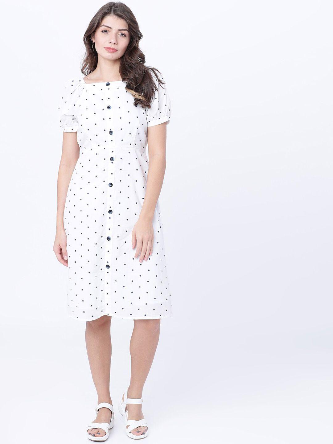 tokyo talkies women white polka dot printed a-line dress