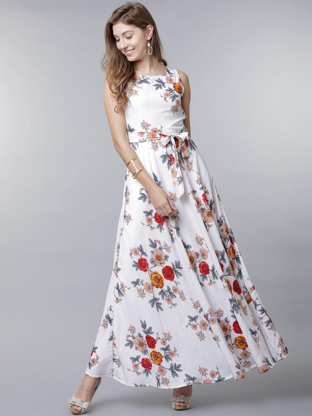 tokyo talkies women white printed maxi dress