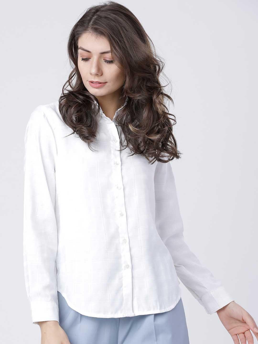 tokyo talkies women white self-checked casual shirt