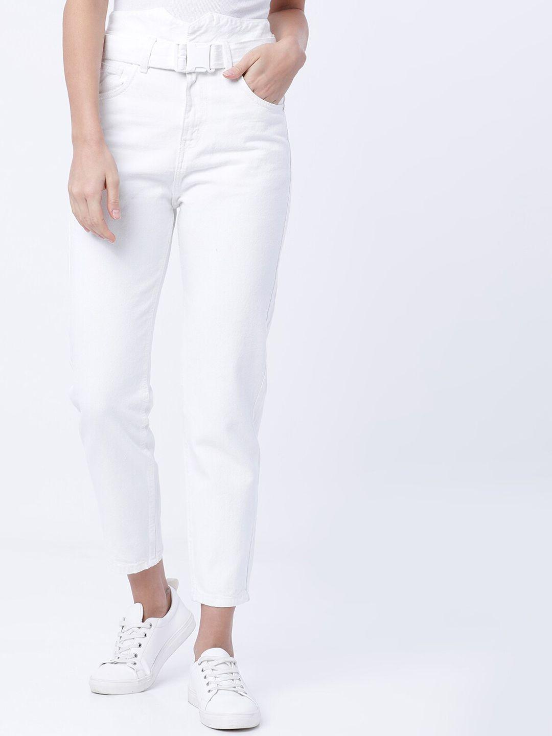 tokyo talkies women white slim fit mid-rise clean look stretchable jeans