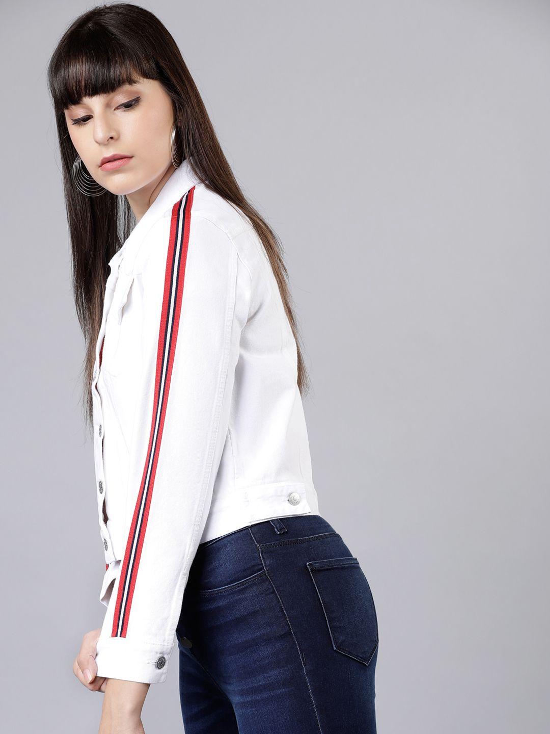 tokyo talkies women white solid denim jacket