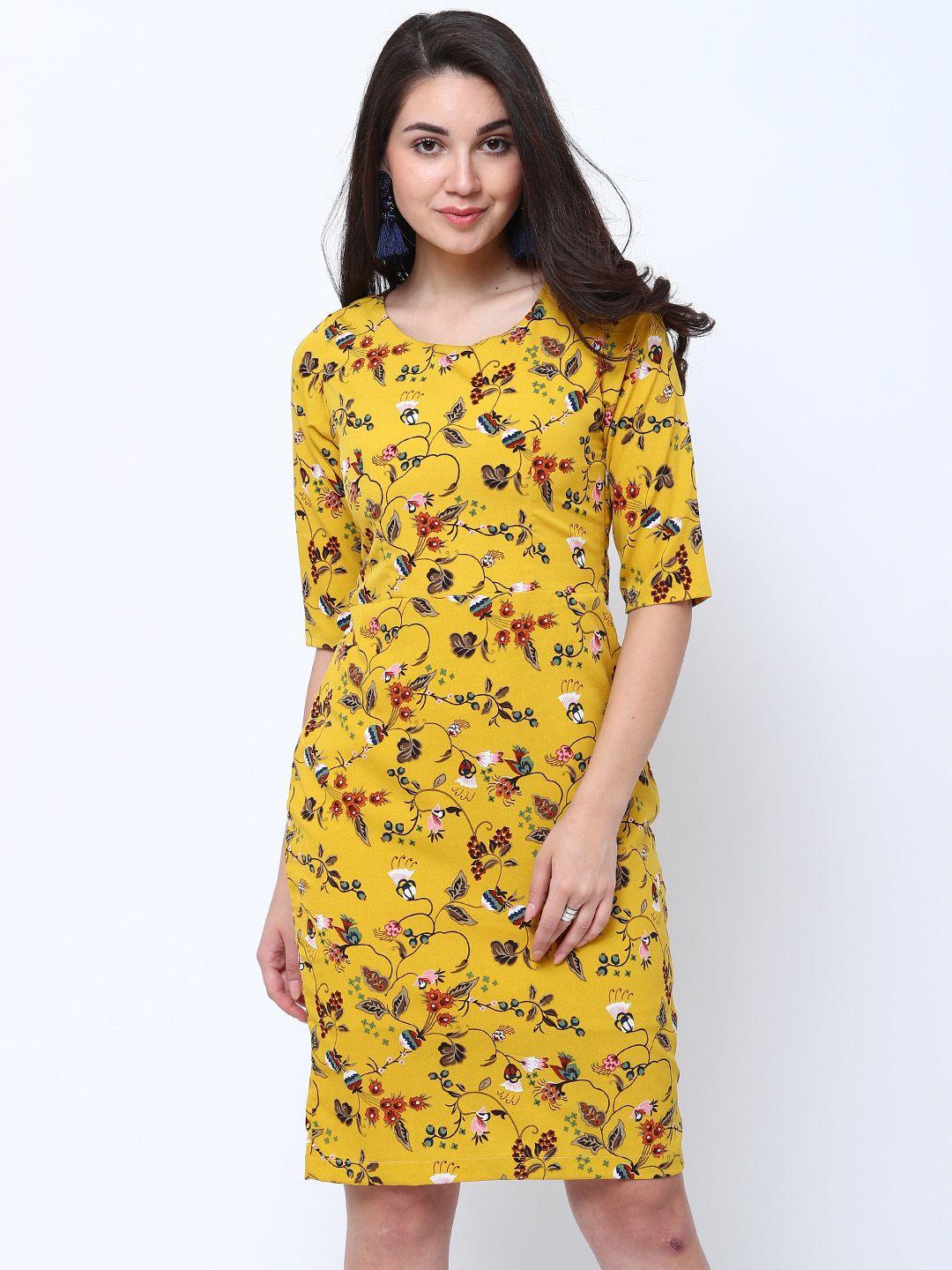 tokyo talkies women yellow & orange printed sheath dress