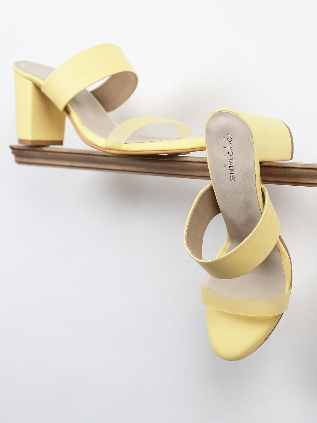 tokyo talkies women yellow block sandals