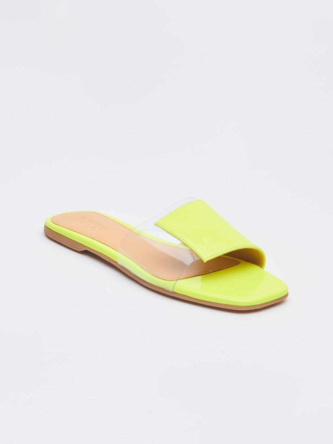 tokyo talkies women yellow colourblocked open toe flats