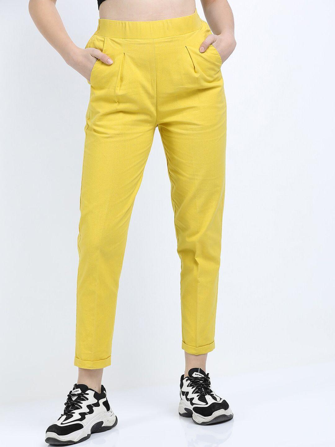 tokyo talkies women yellow cotton trousers