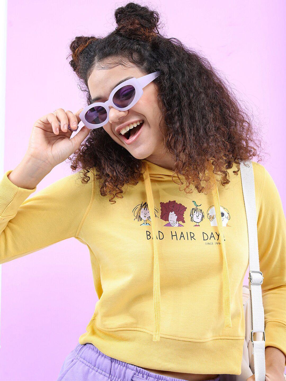 tokyo talkies women yellow printed sweatshirt