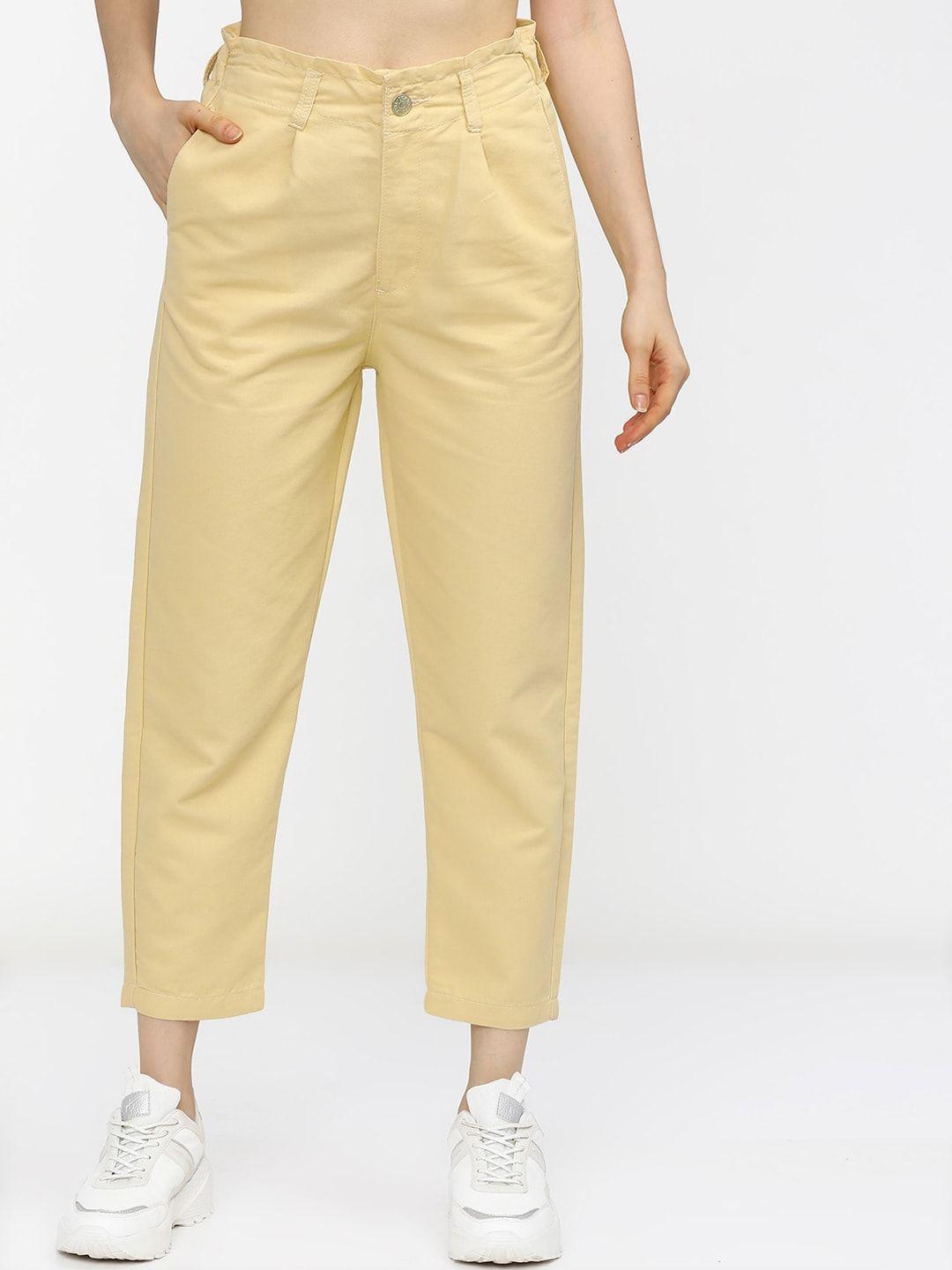tokyo talkies women yellow regular fit trousers