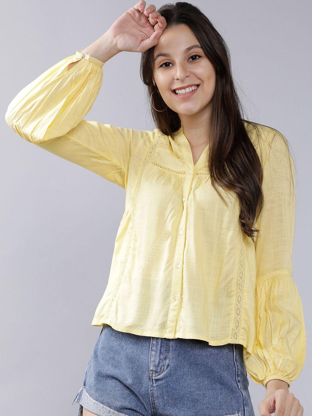 tokyo talkies women yellow solid  shirt style top