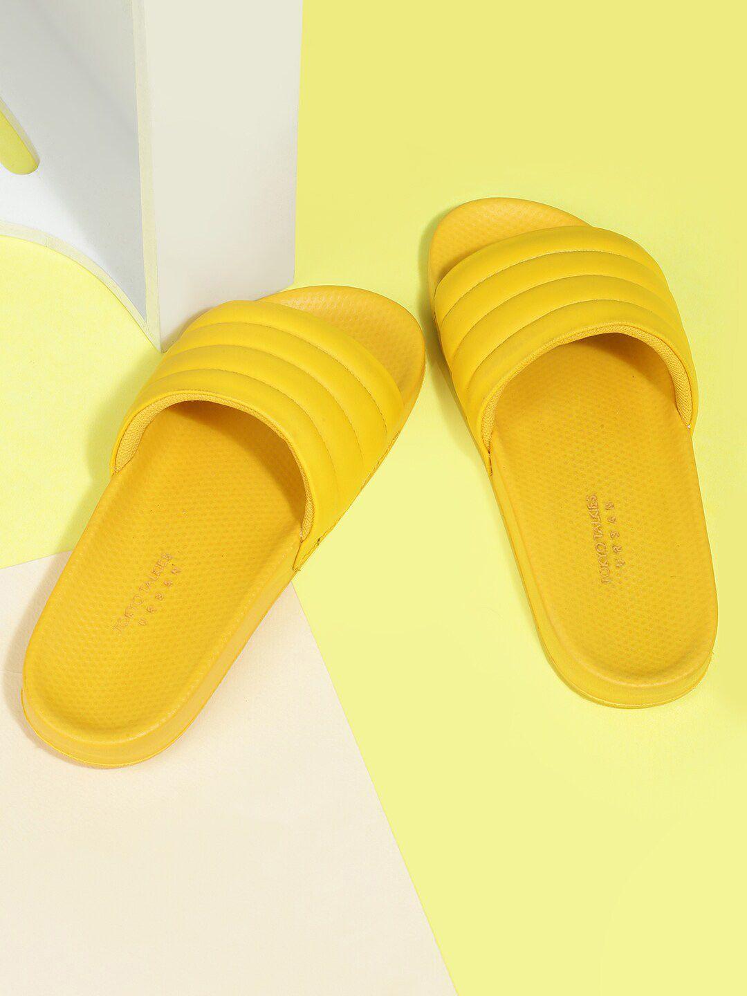 tokyo talkies women yellow solid sliders