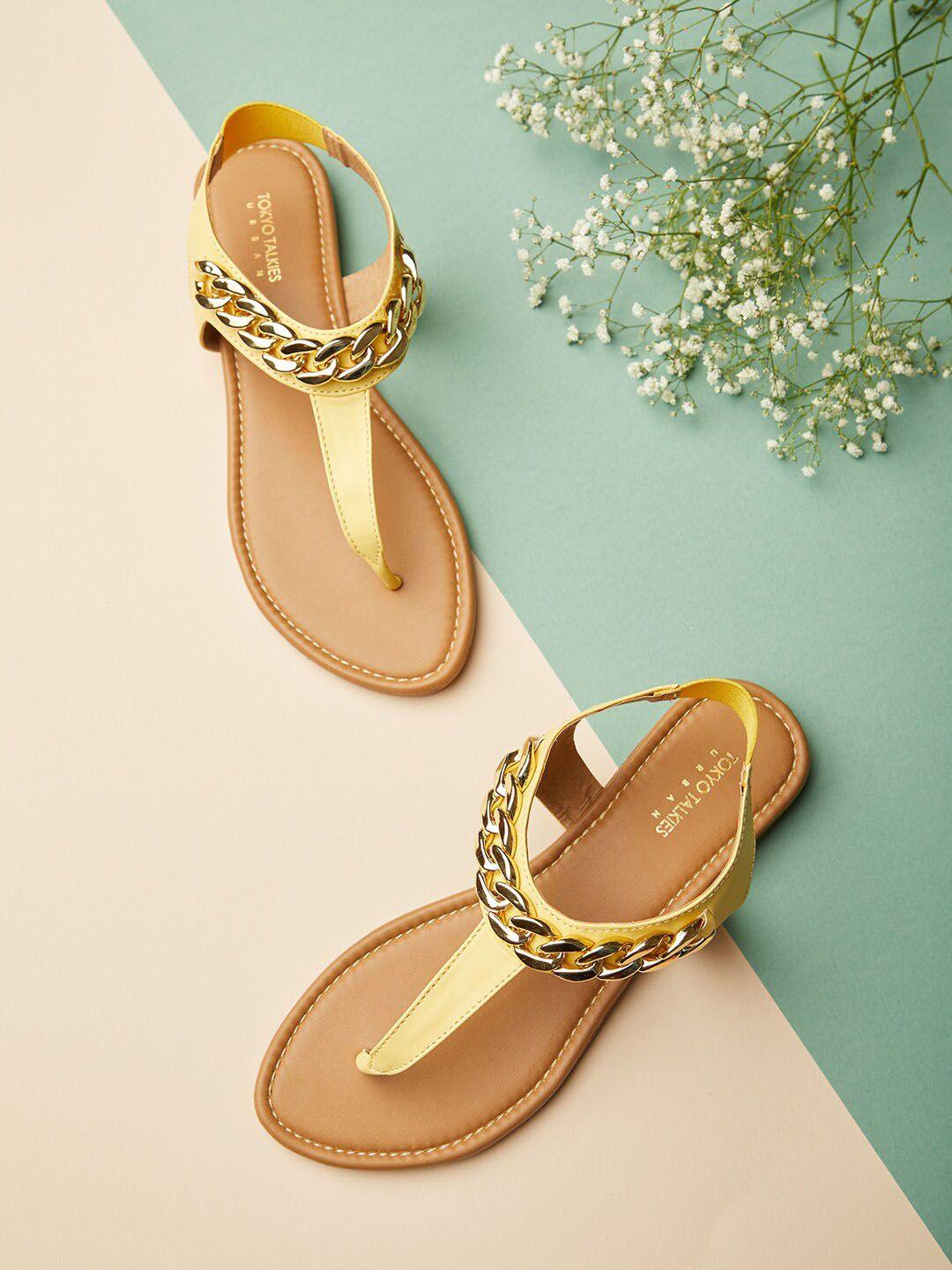 tokyo talkies women yellow t-strap flats