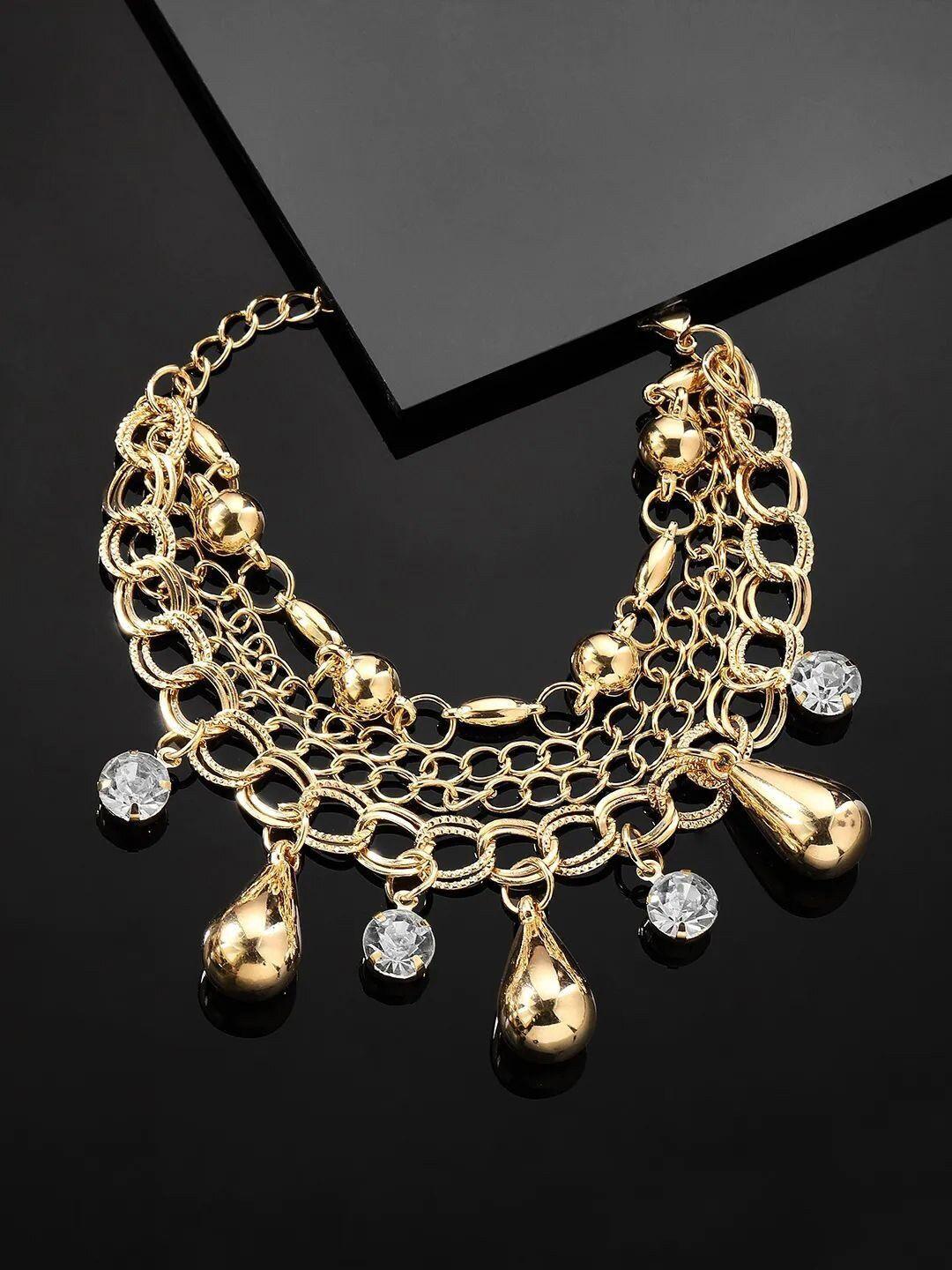 tokyo talkies x rubans fashion accessories cz studded gold-plated link bracelet
