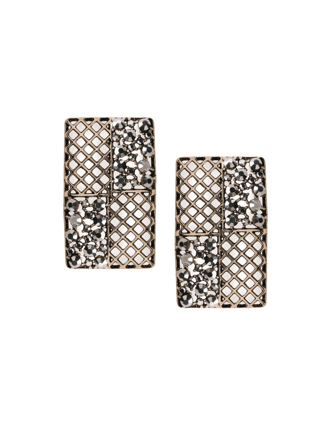 tokyo talkies x rubans fashion accessories gold-toned & grey handcrafted classic studs