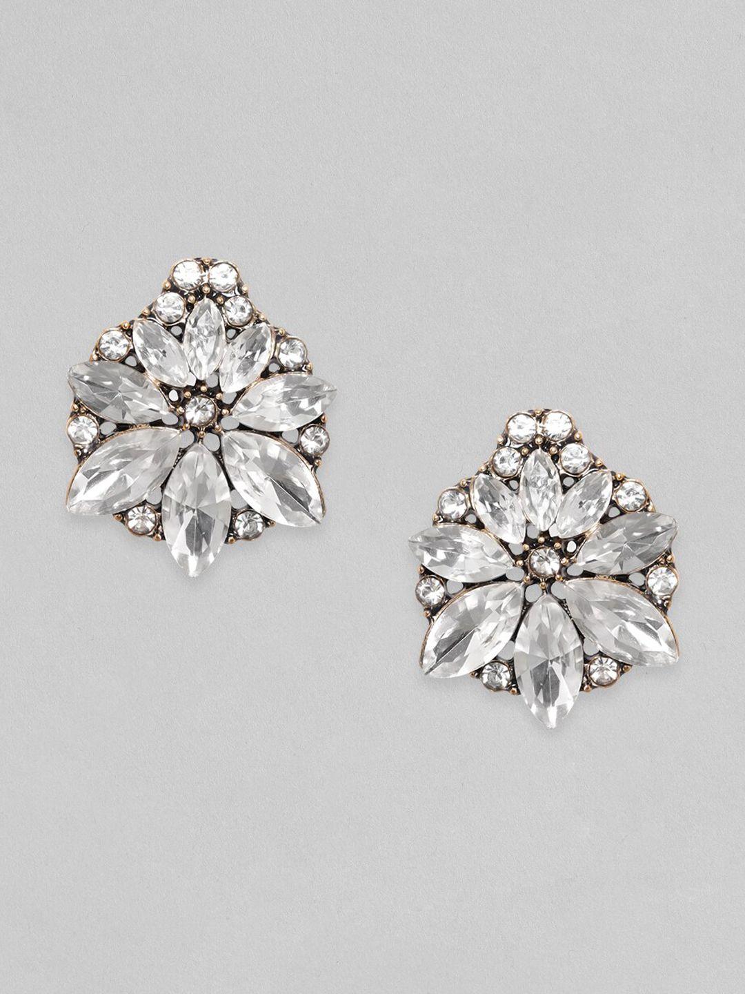 tokyo talkies x rubans fashion accessories silver-plated zircon studded studs earrings