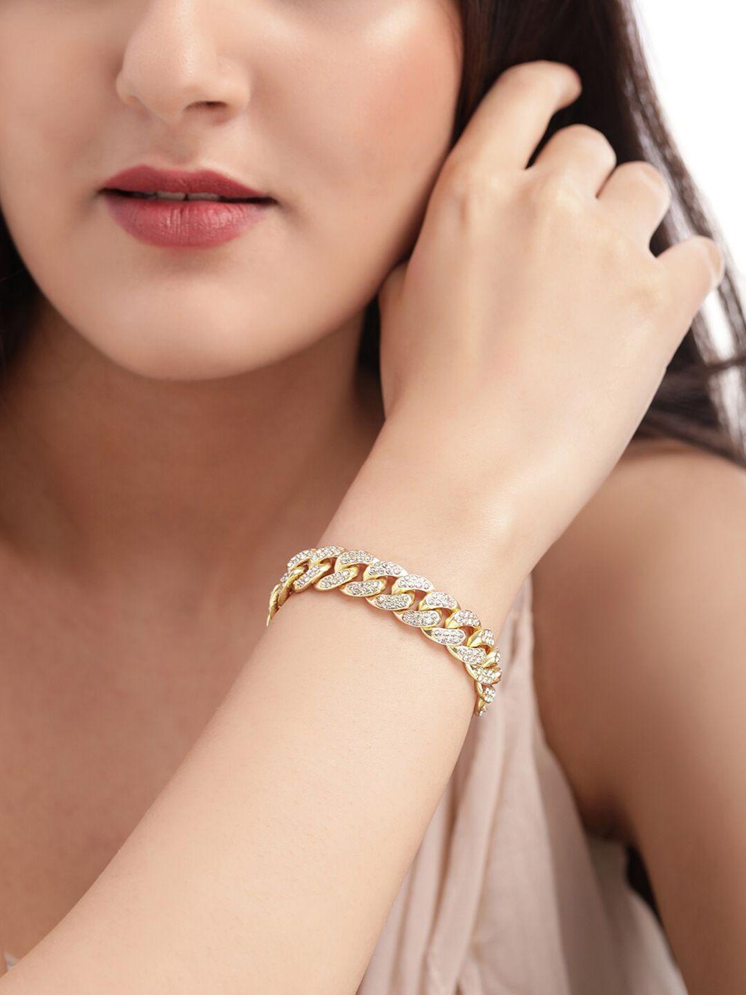tokyo talkies x rubans fashion accessories women gold-toned & white handcrafted gold-plated link bracelet