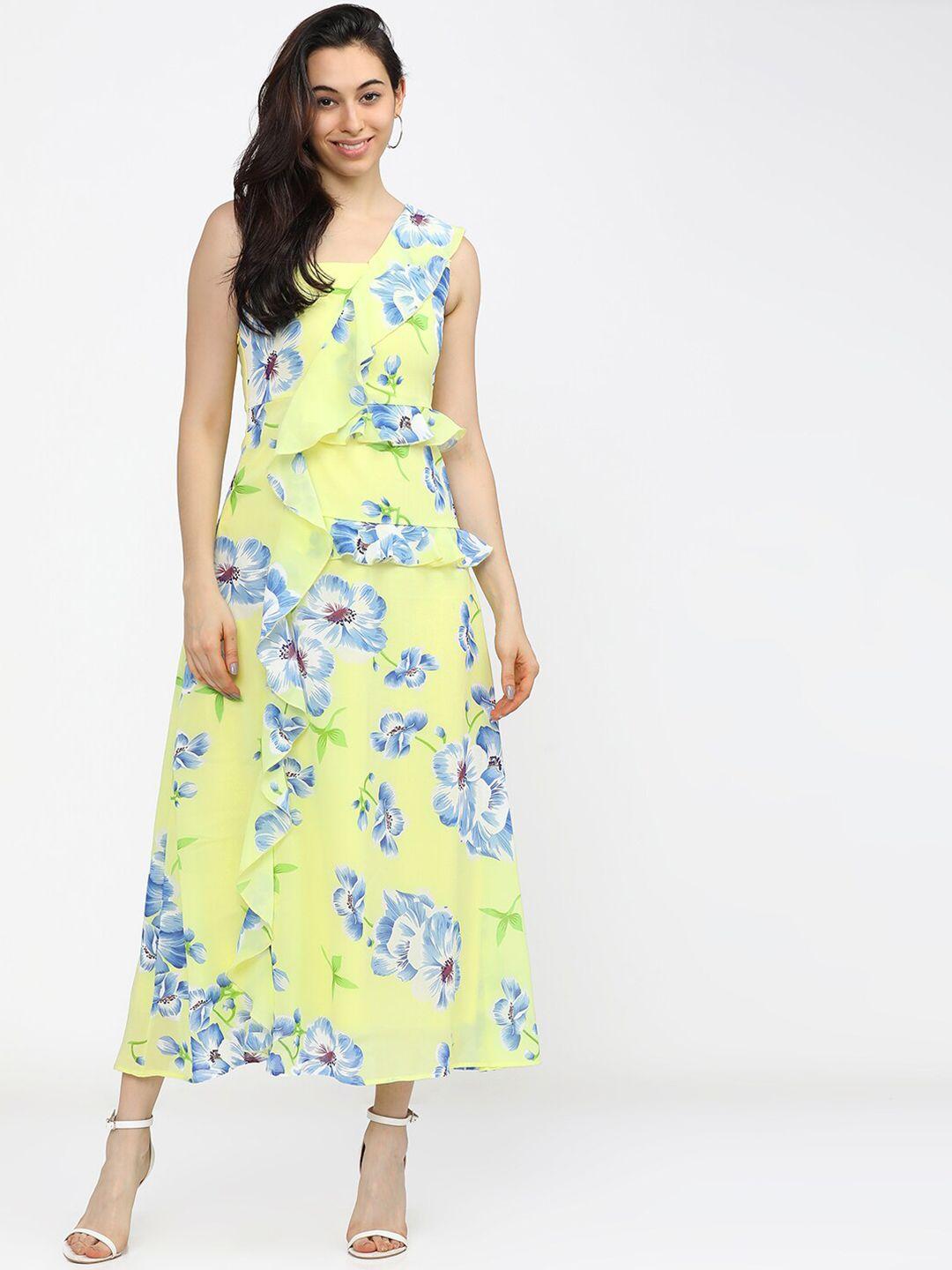 tokyo talkies yellow & blue floral maxi dress