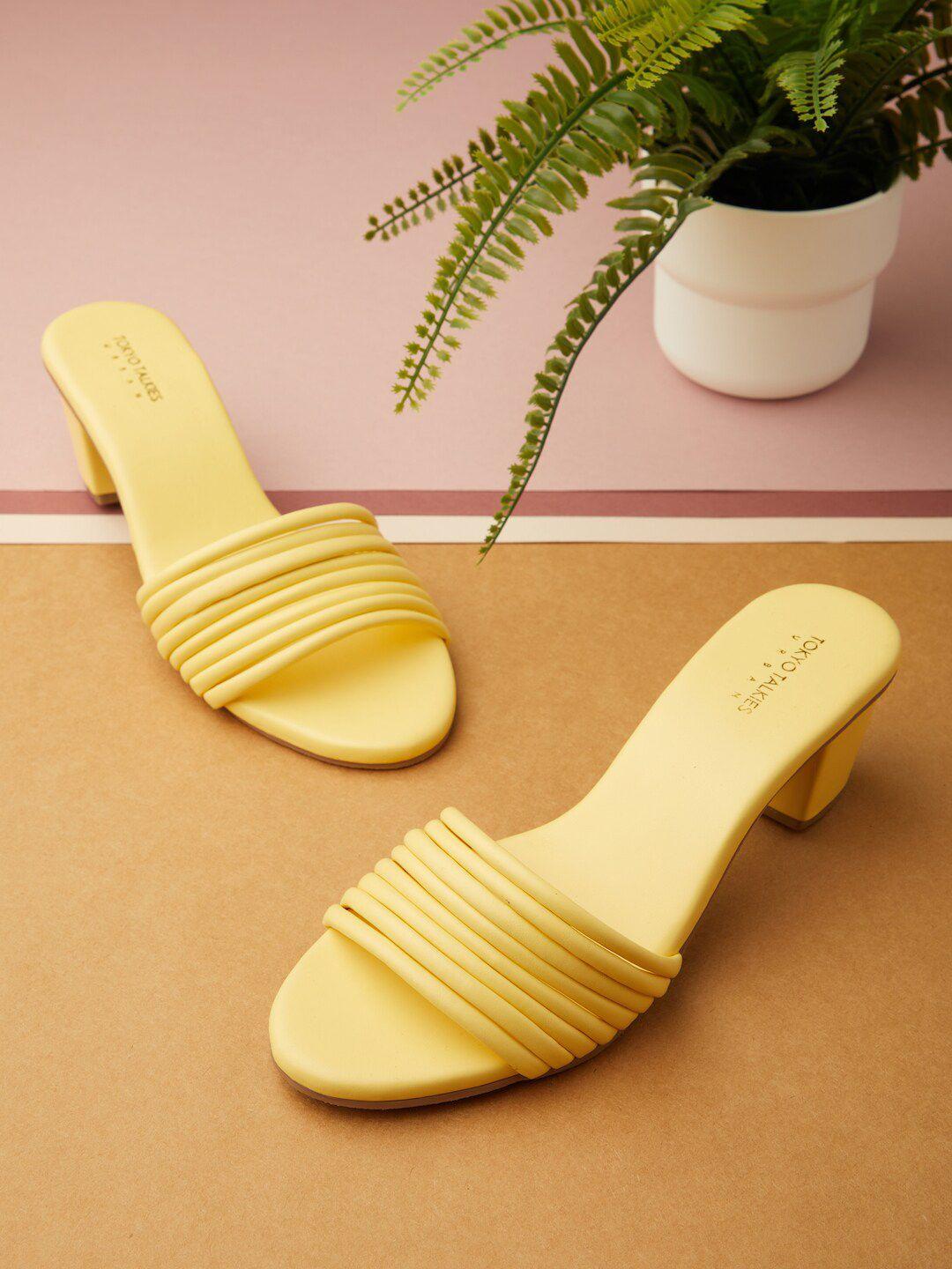 tokyo talkies yellow block open toe heels