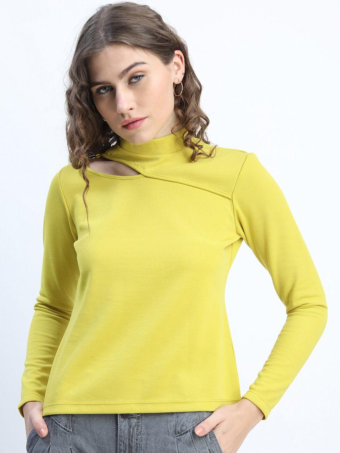 tokyo talkies yellow solid high neck top