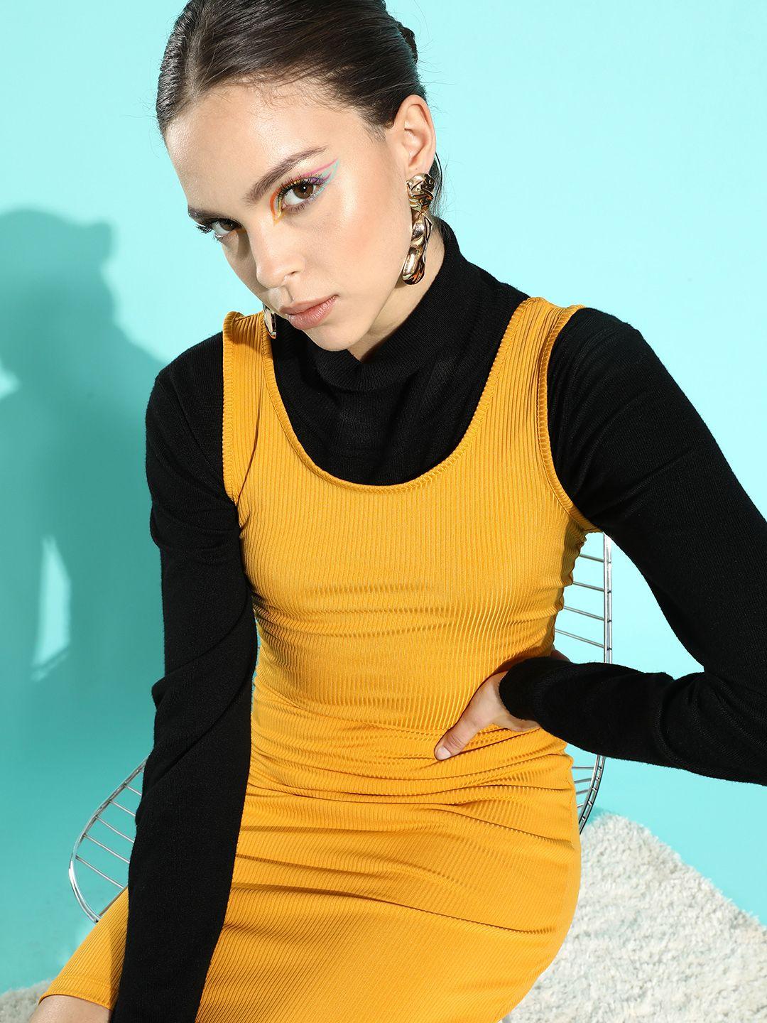 tokyo talkies yellow solid knitted dress