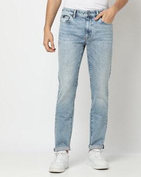 tokyo vintage look faded light blue slim fit jeans