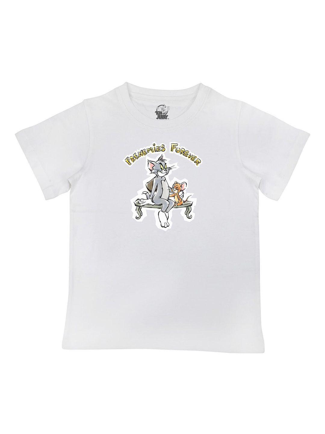 tom & jerry boys white solid round neck t-shirt