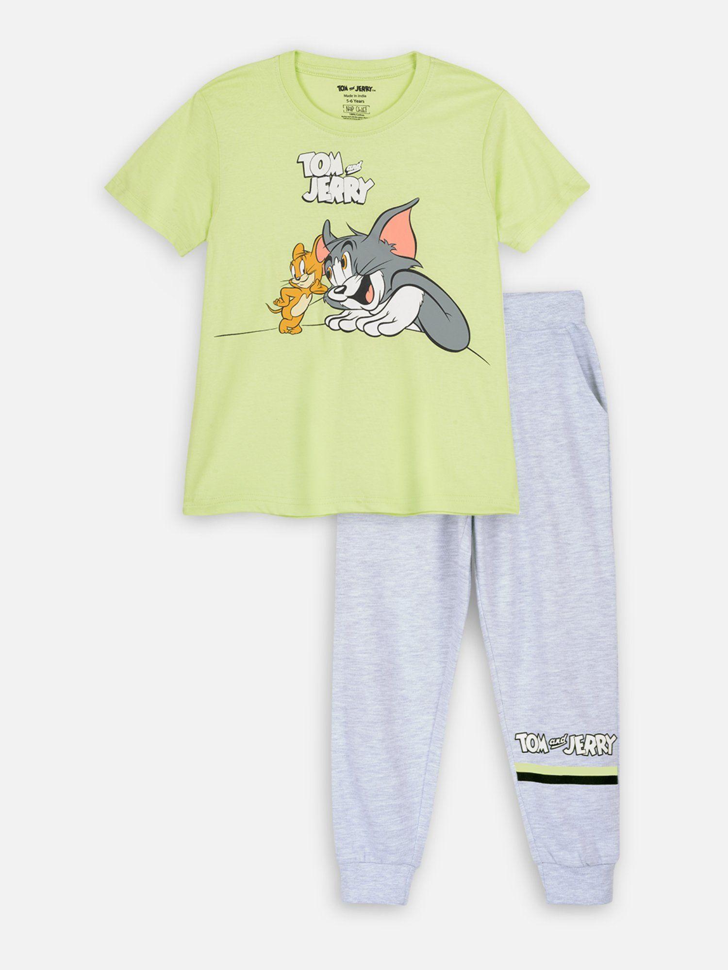 tom & jerry lime green clothing (set of 2)