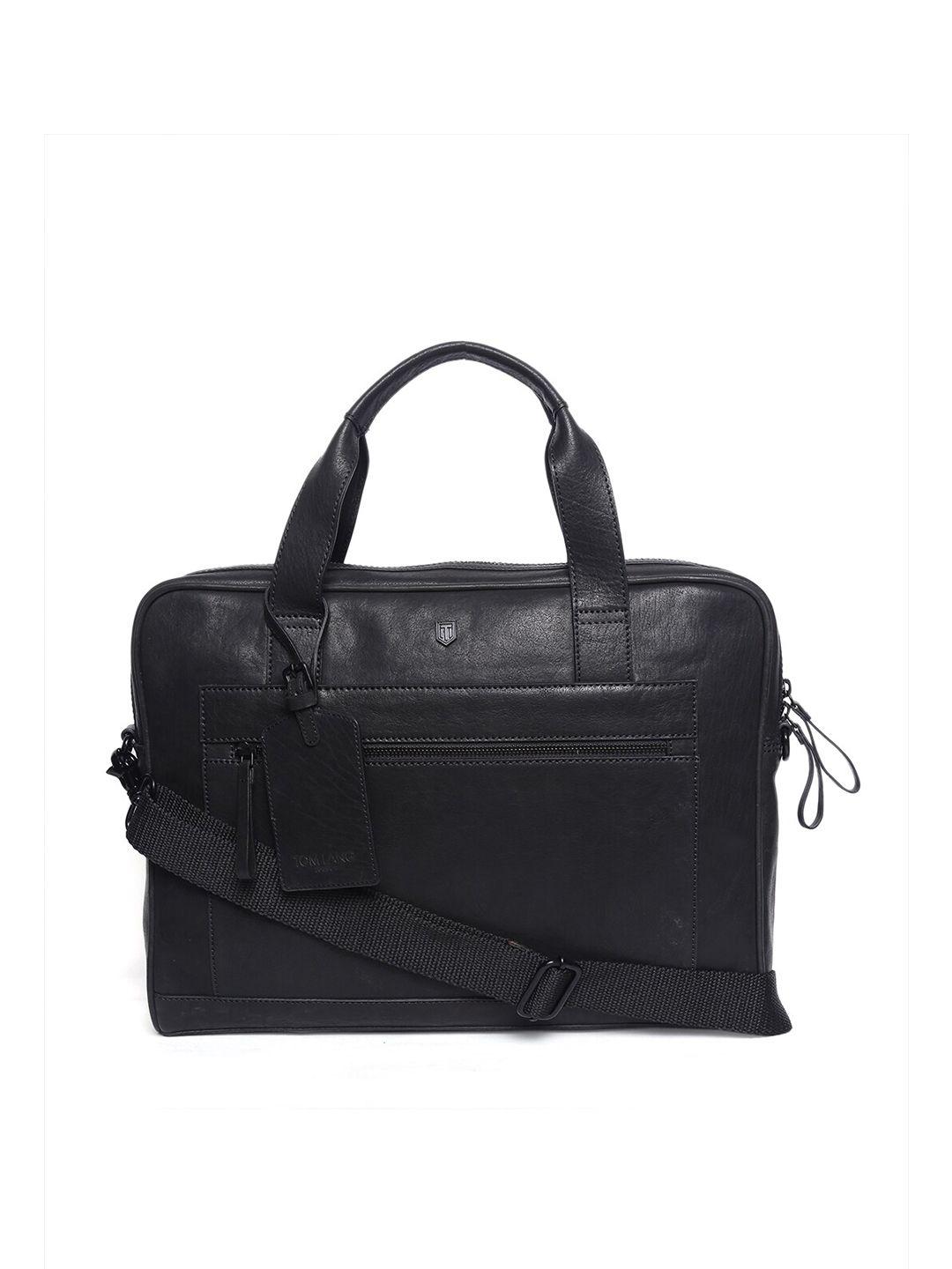 tom lang london unisex black leather laptop bag