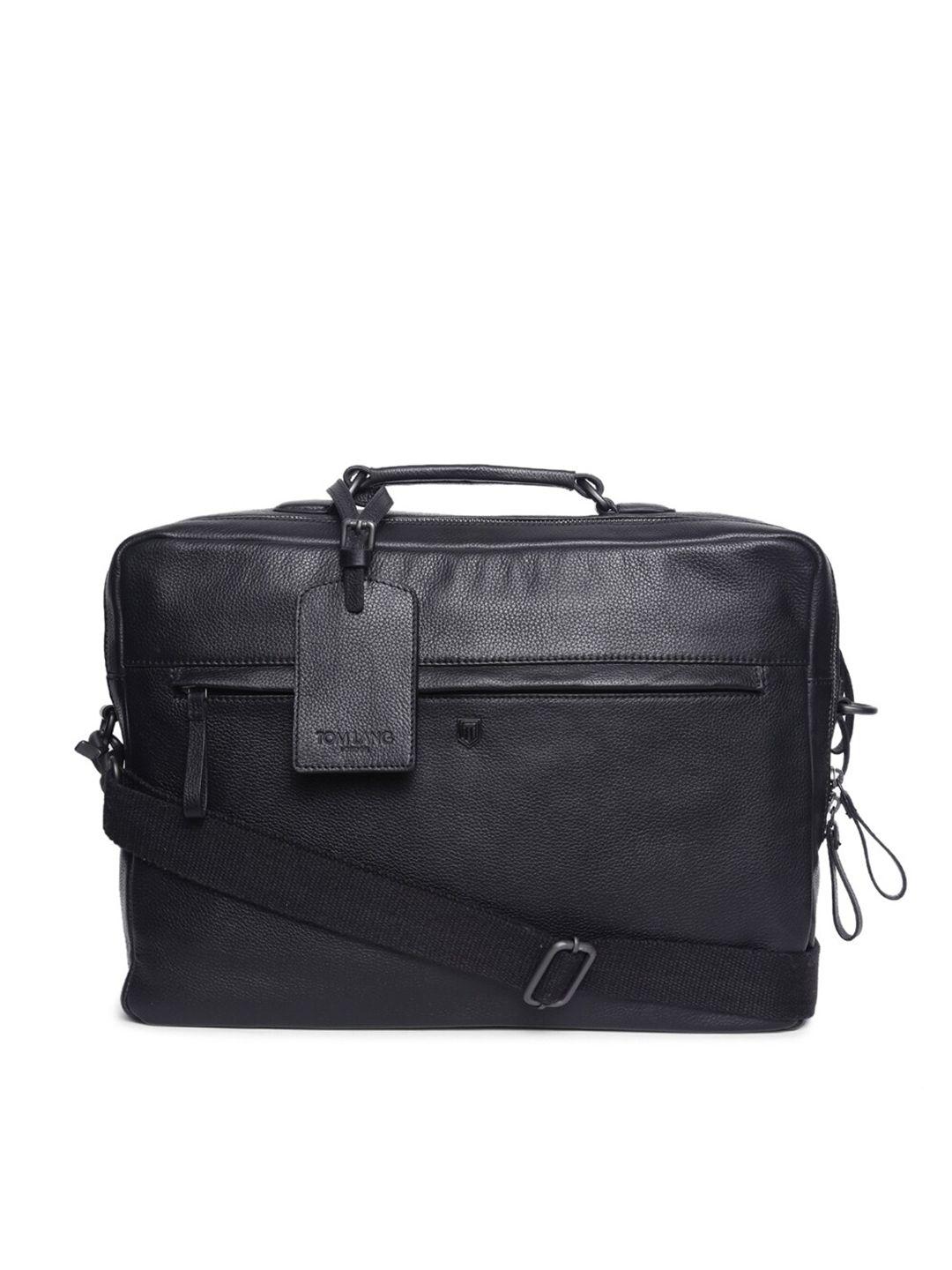 tom lang london unisex black textured leather 16 inch laptop bag