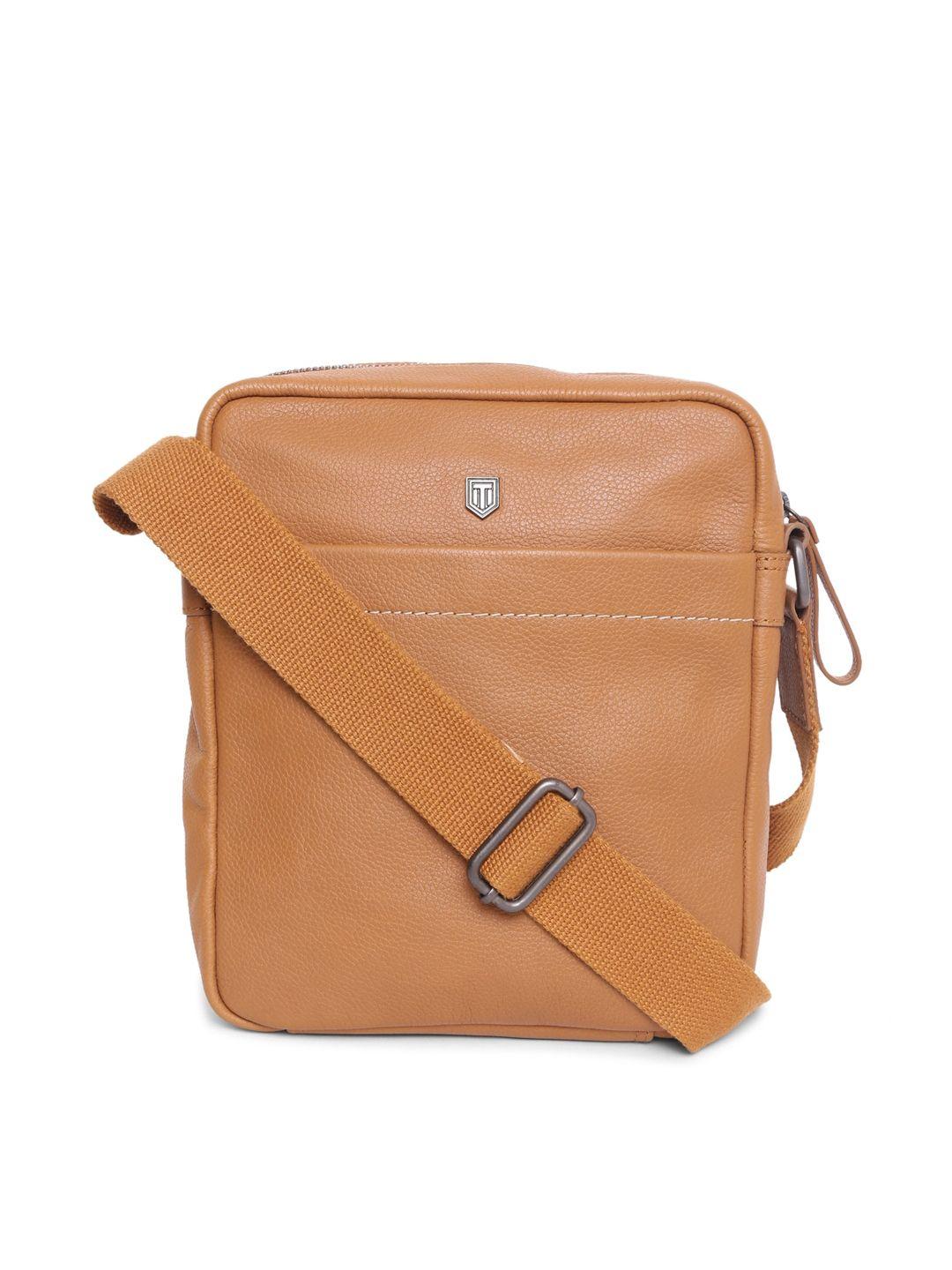 tom lang london unisex tan brown leather messenger bag