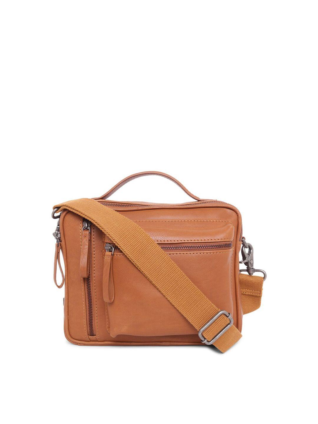 tom lang london unisex tan brown solid leather messenger bag