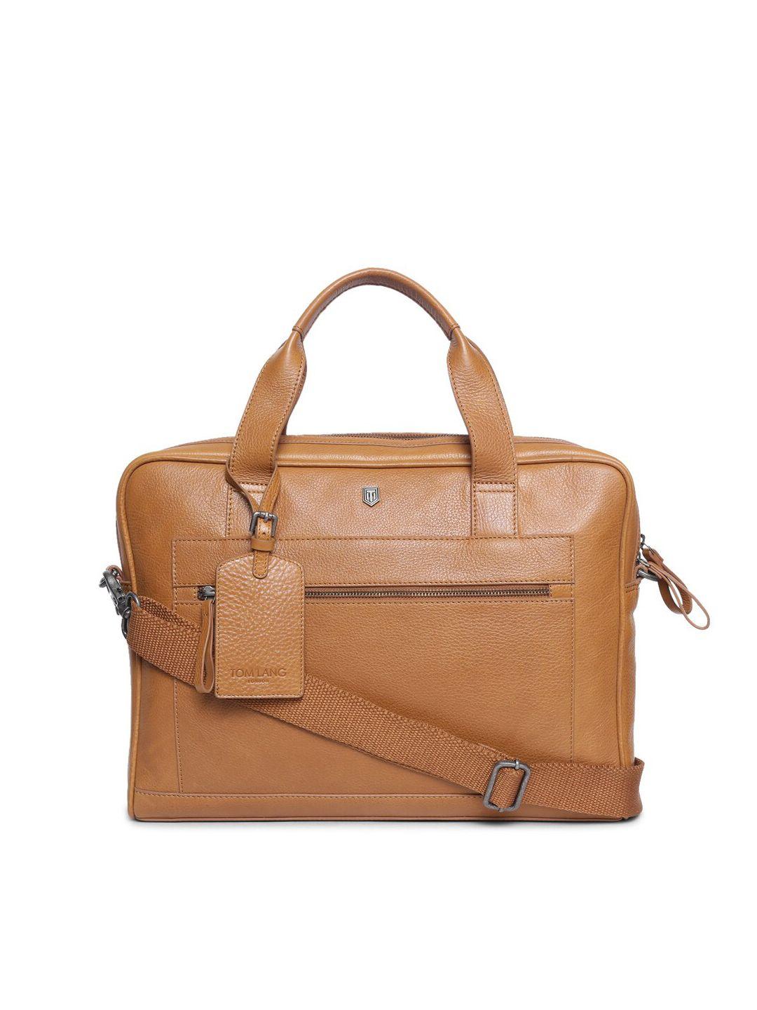 tom lang london unisex tan textured leather laptop bag