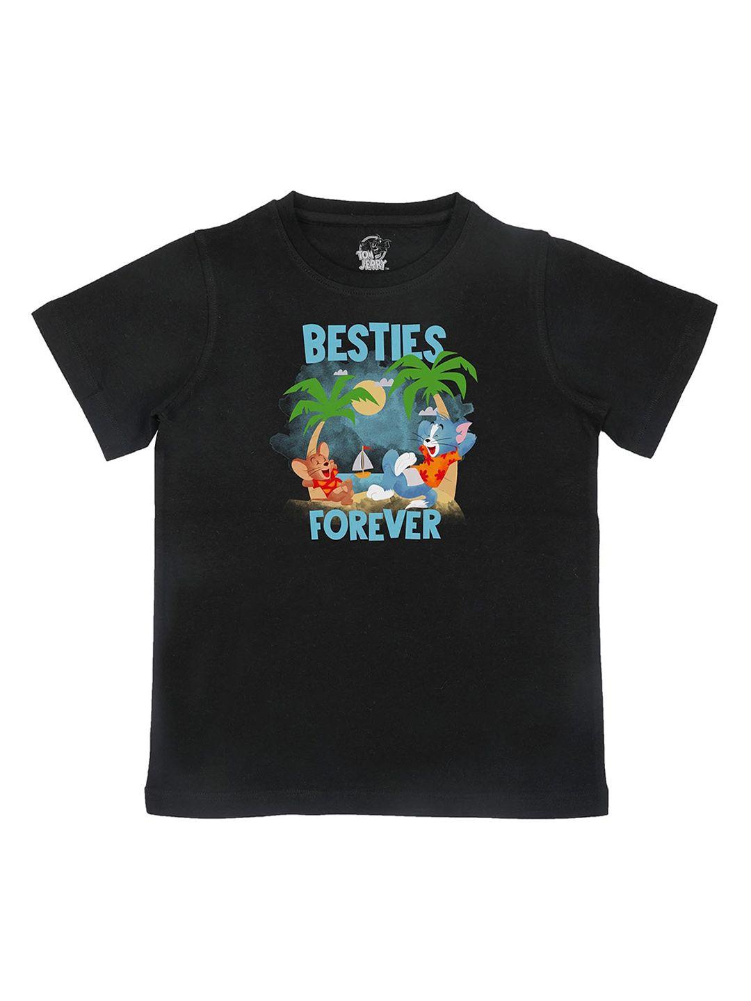 tom & jerry boys black printed round neck t-shirt