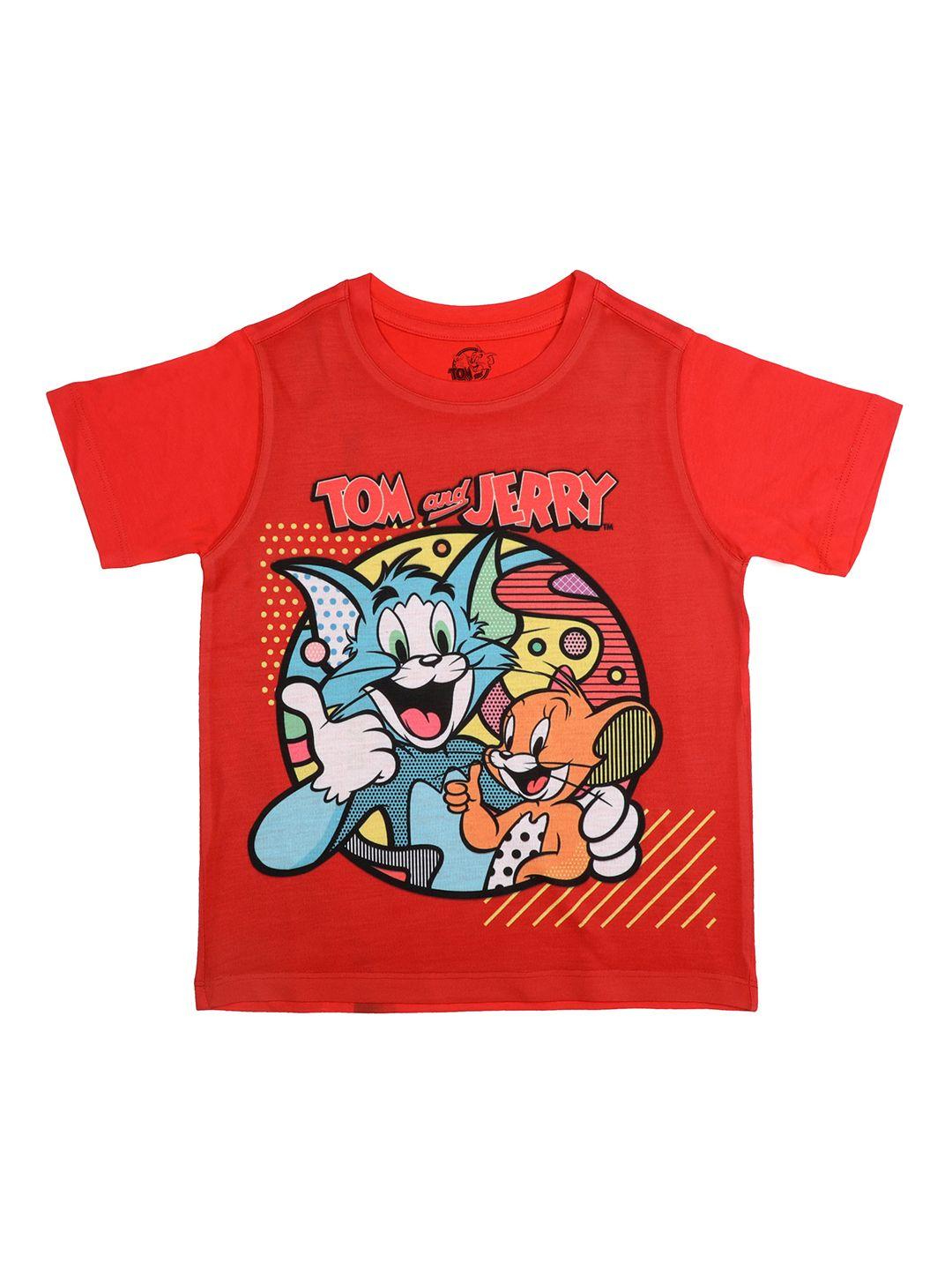 tom & jerry boys red printed round neck t-shirt