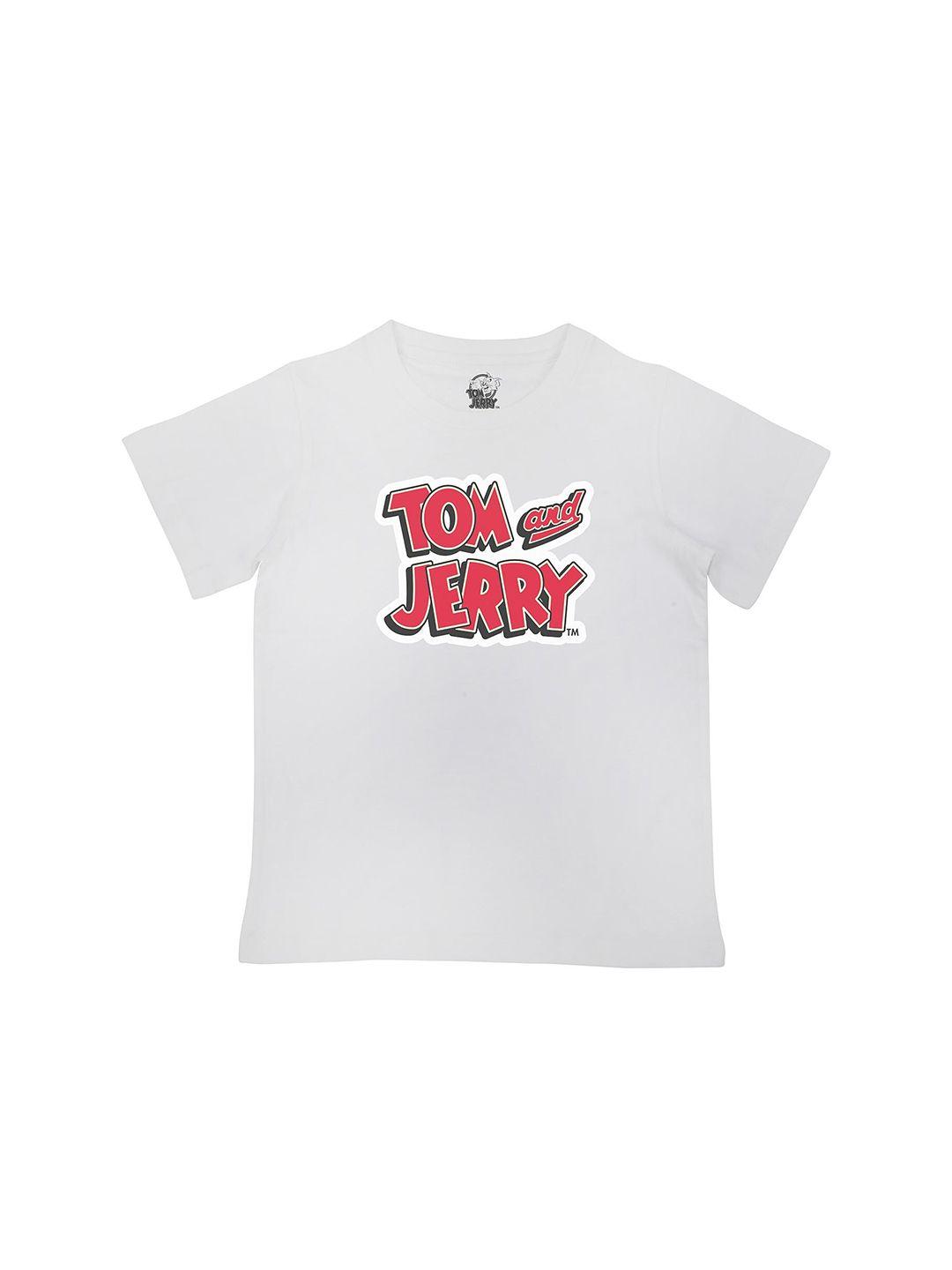 tom & jerry boys white graphic printed cotton t-shirt