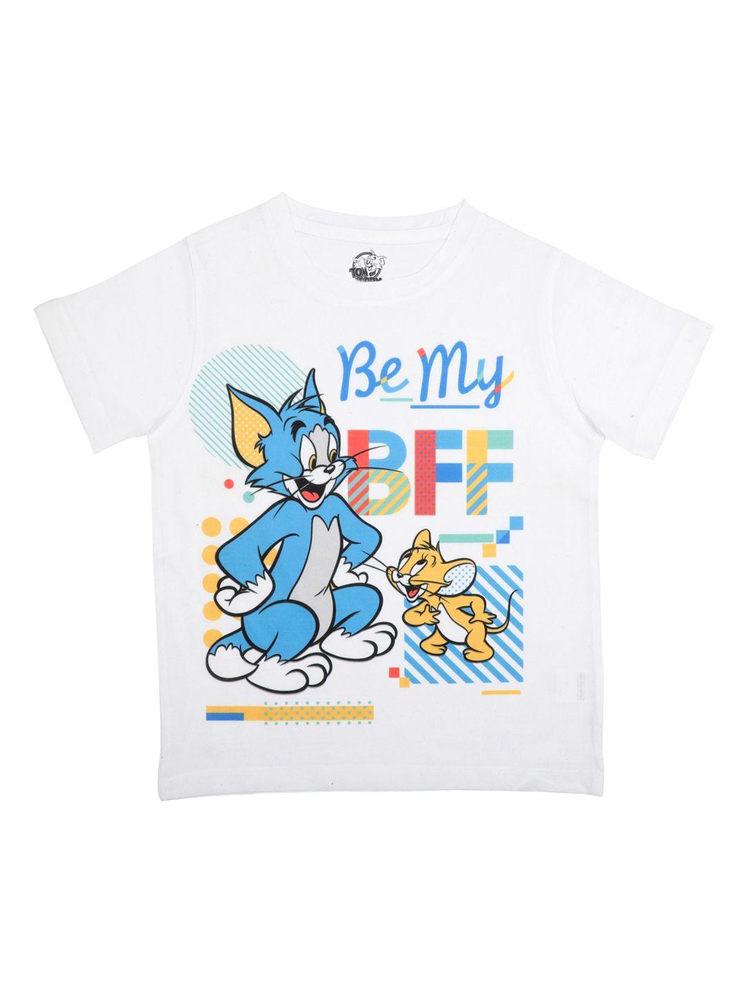 tom & jerry boys white printed round neck t-shirt