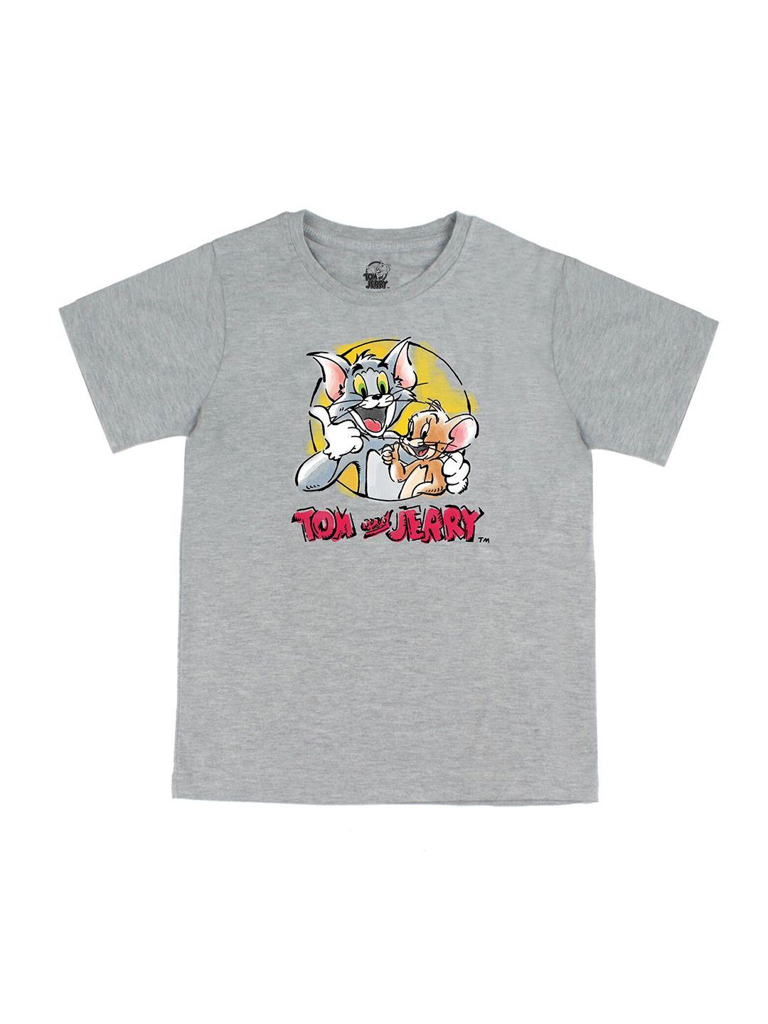 tom & jerry by wear your mind boys grey printed v-neck applique t-shirt