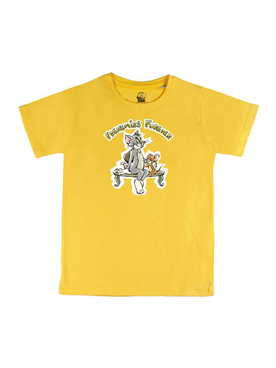 tom & jerry by wear your mind boys yellow printed applique t-shirt