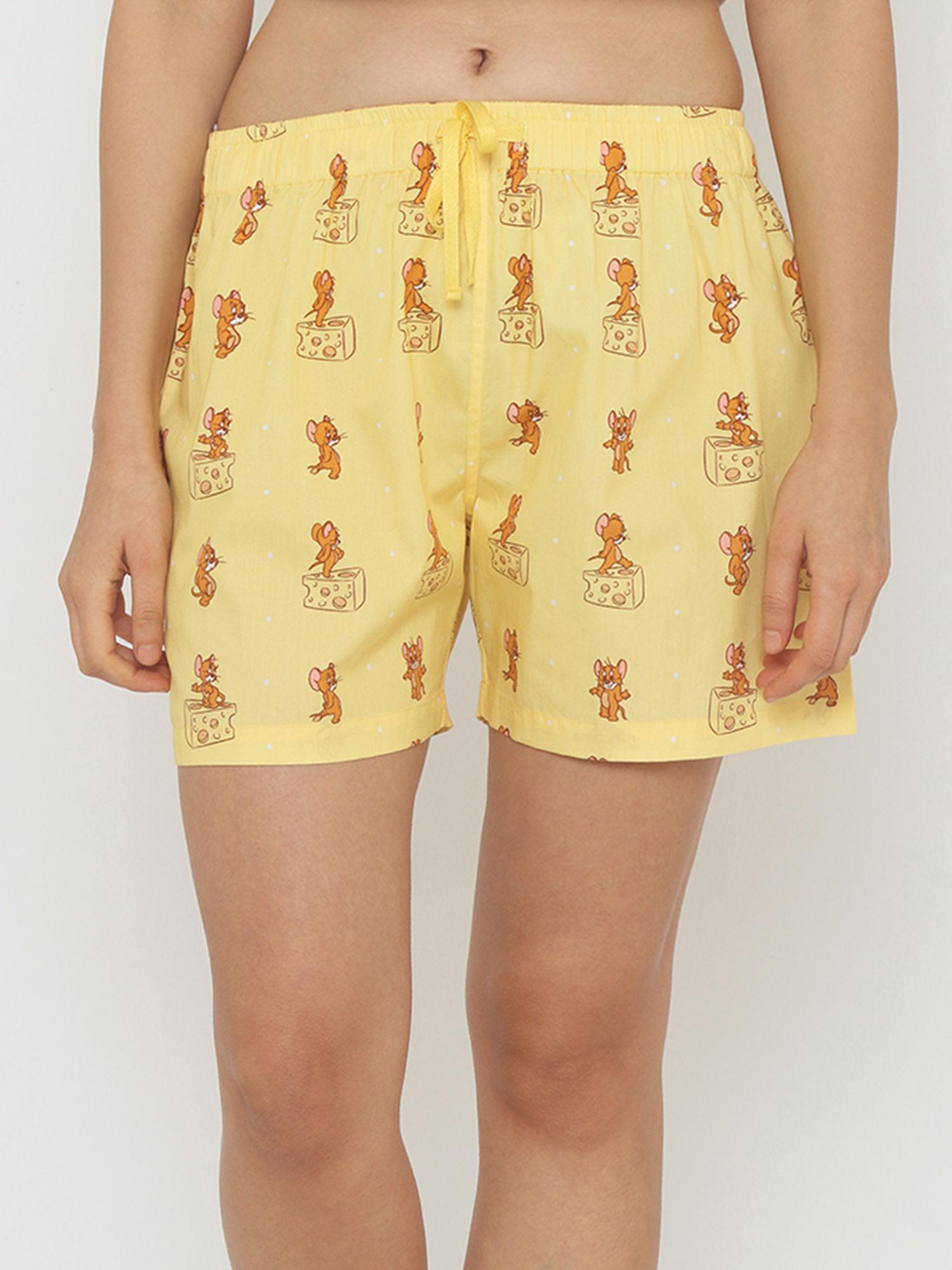 tom & jerry let's get cheesy comfy womens boxers - yellow