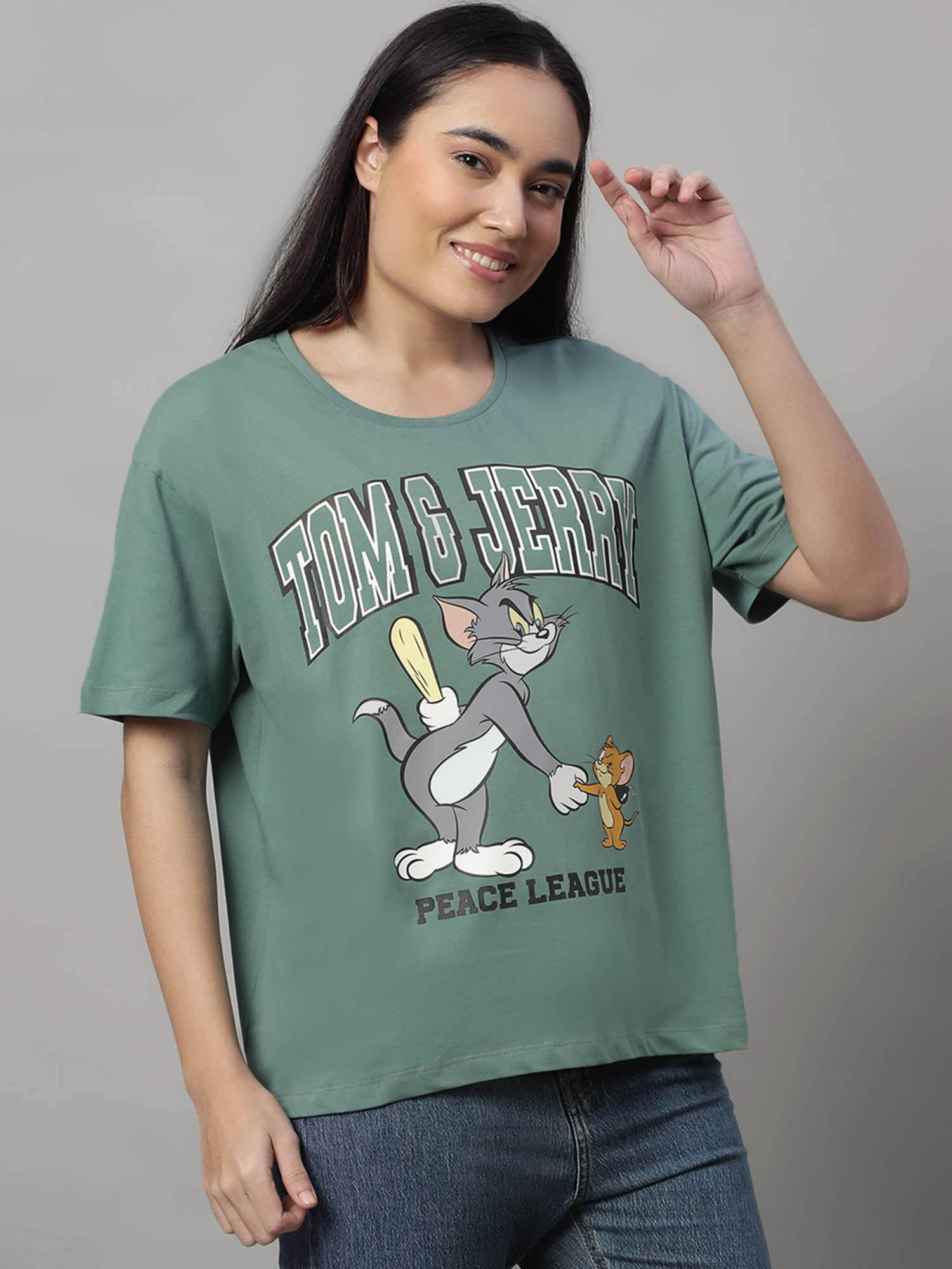 tom & jerry printed loose fit tshirt for women