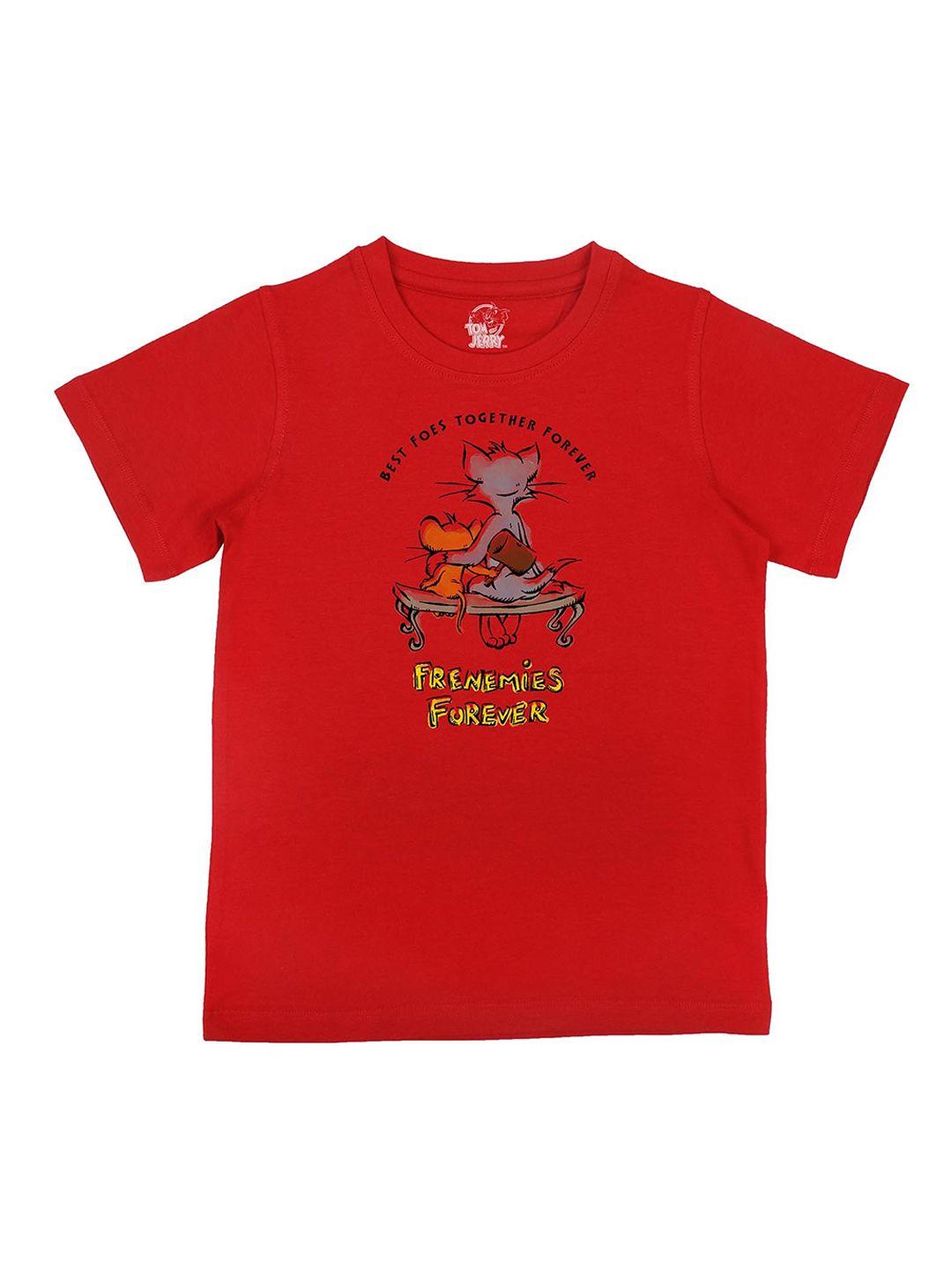 tom  jerry boys red printed round neck cotton pure cotton t-shirt