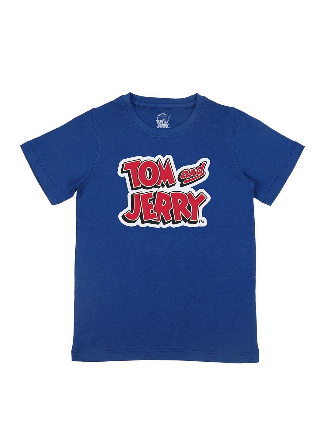 tom  jerry royal blue character print boys pure cotton t-shirt