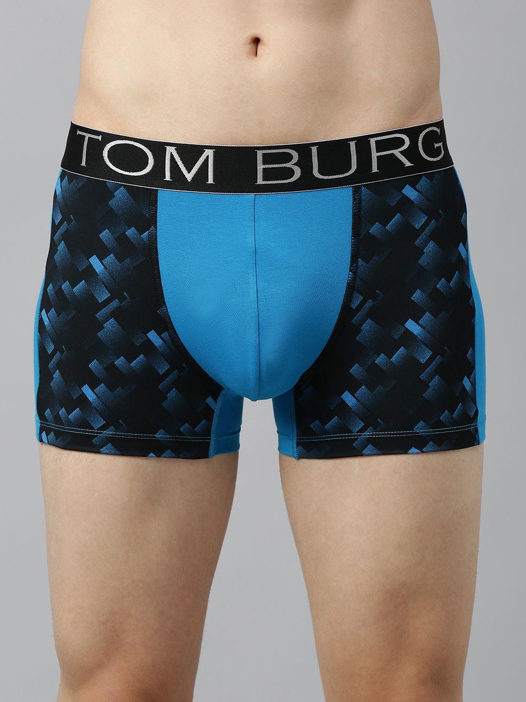 tom burg men black & blue printed trunks 202