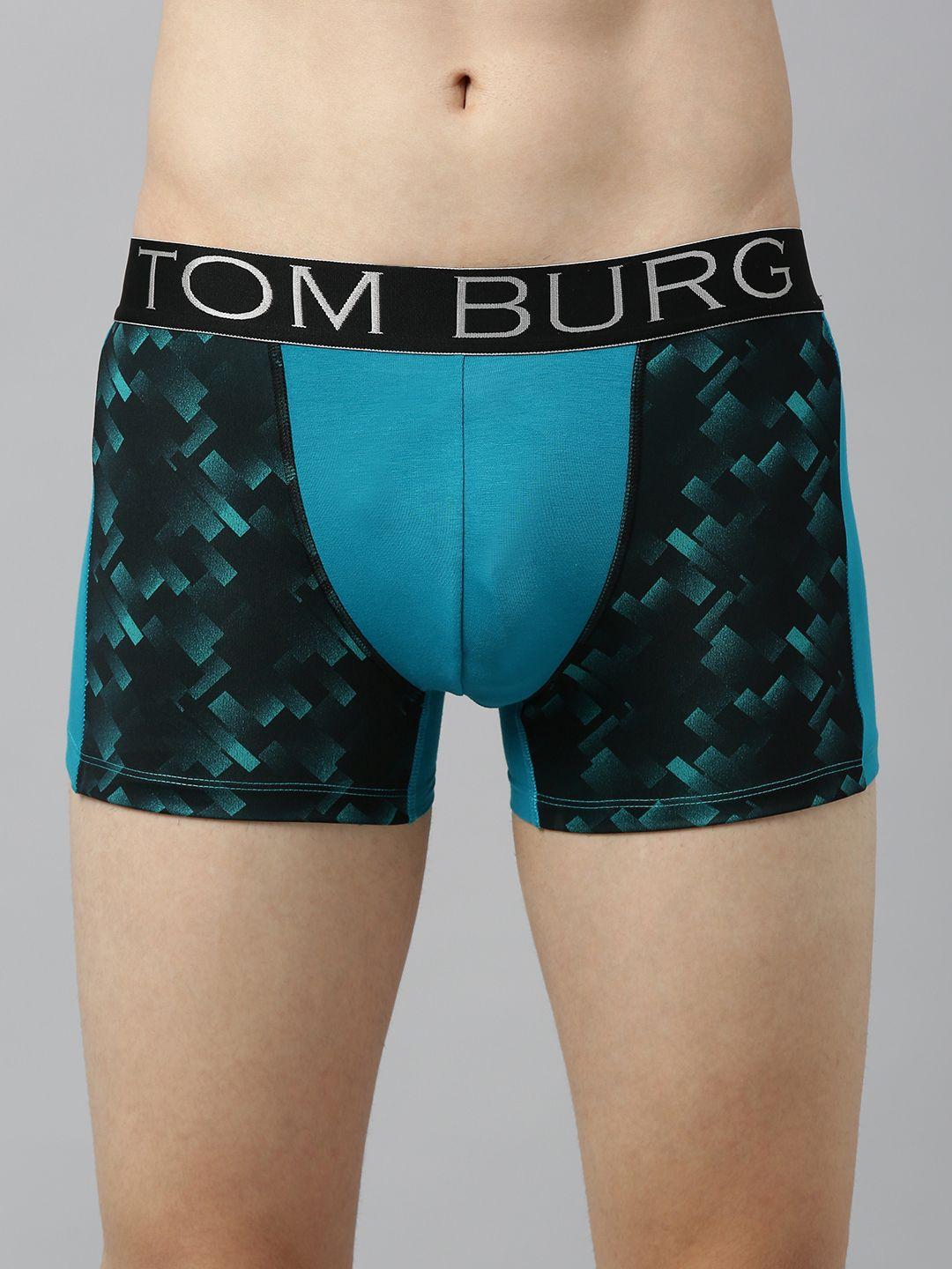 tom burg men black & blue printed trunks