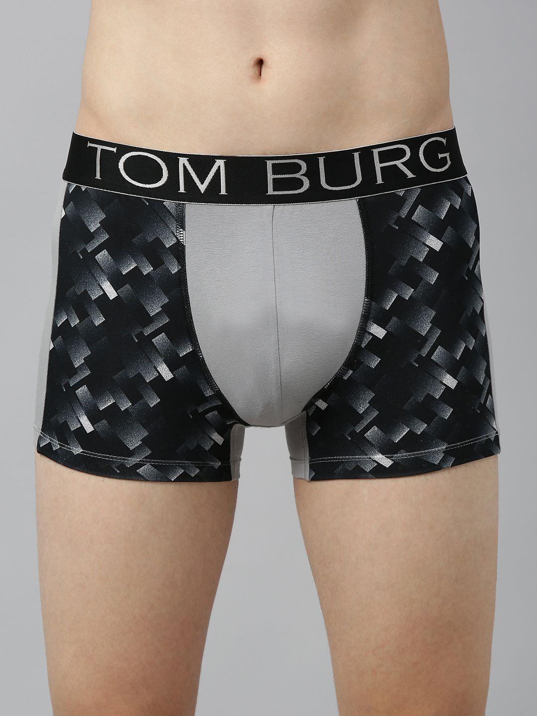 tom burg men black & grey printed trunks 203