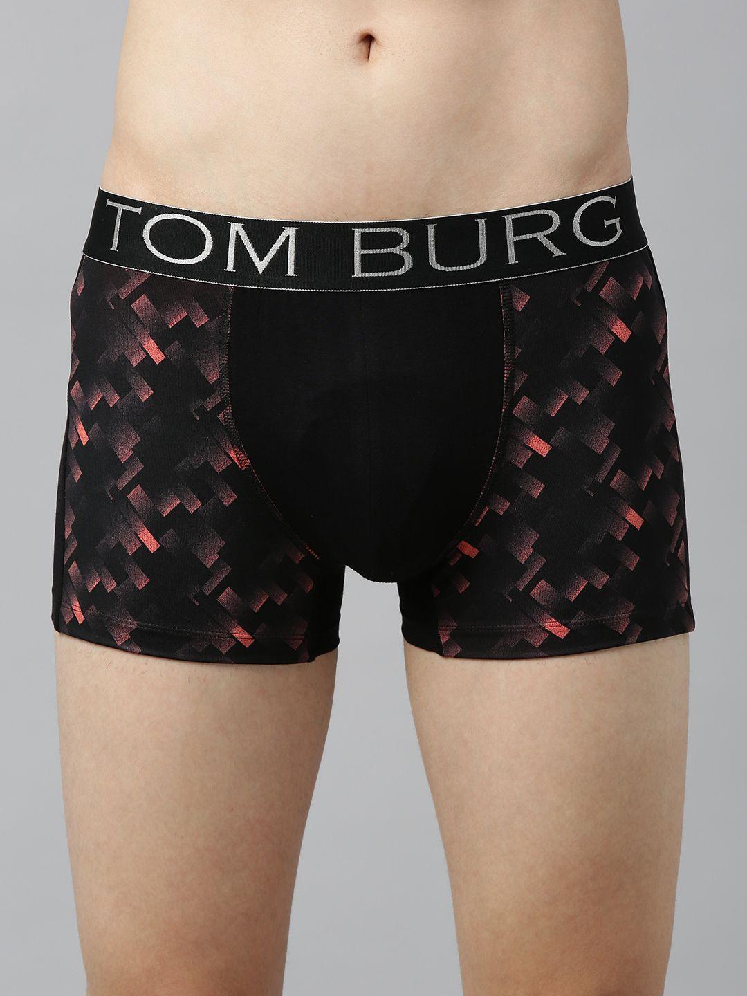 tom burg men black & peach-coloured printed trunks 200