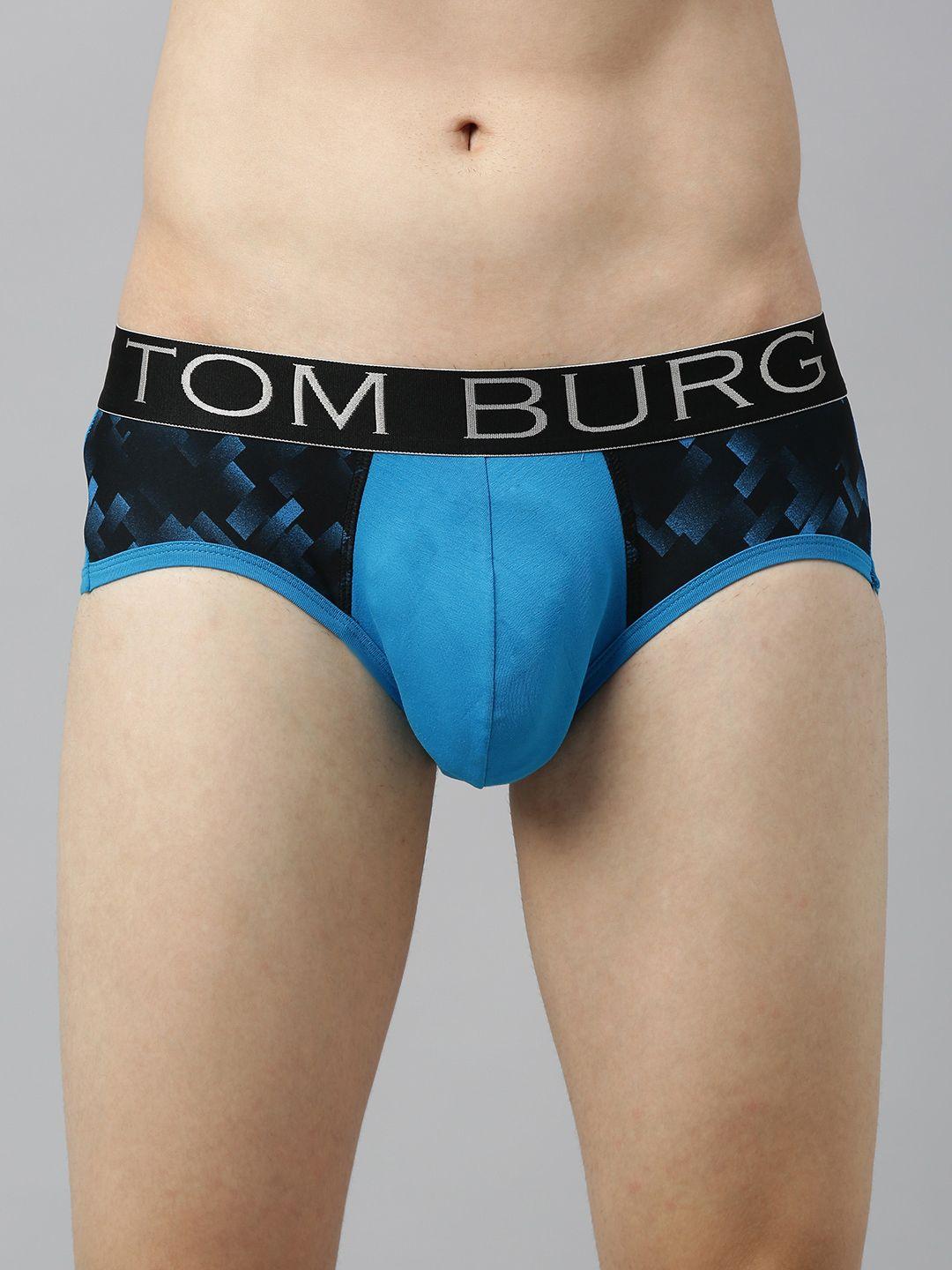 tom burg men blue & black printed basic briefs 102-aqua