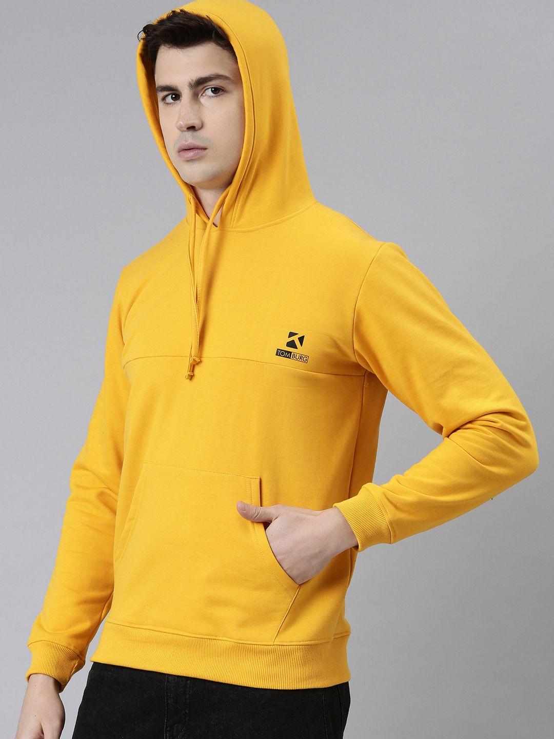 tom burg men mustard yellow hooded fleece sweatshirt