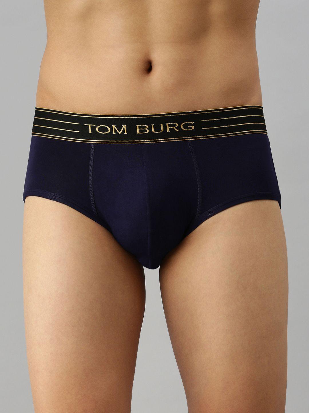 tom burg men navy blue solid briefs 3013